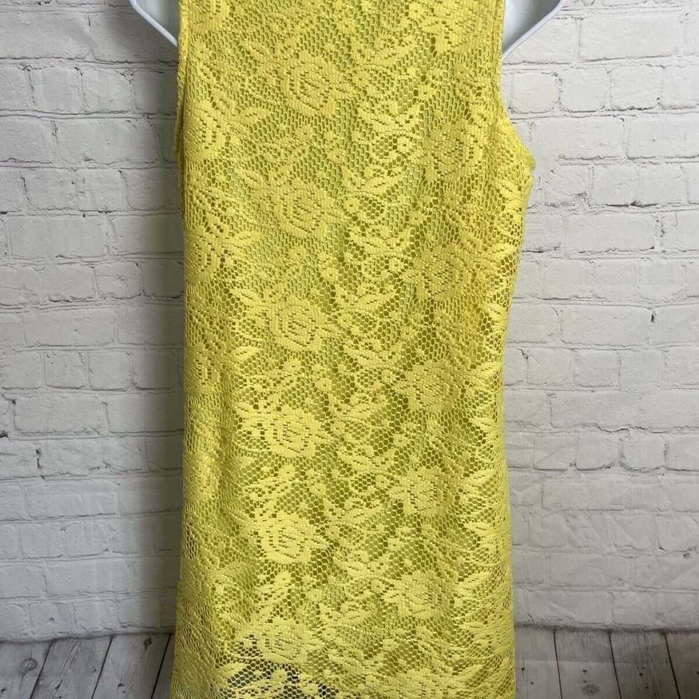 George women size 12 yellow floral crochet lined strap mini dress - Picture 5 of 7
